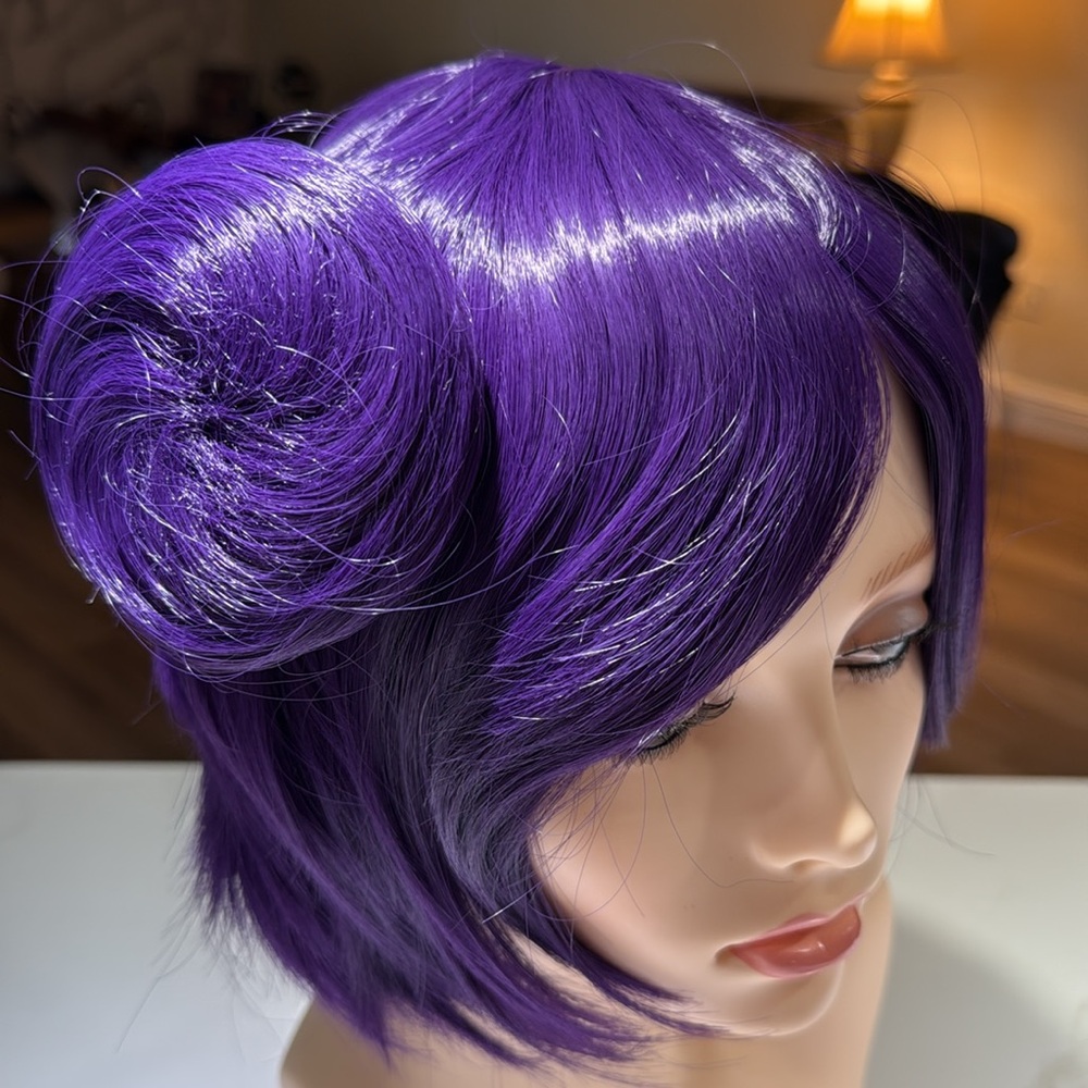 HAIR, Bob short cut, Swoop Bangs, With Bun Accessory, Purple - Picture 4 of 10